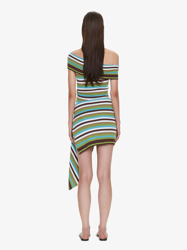 Stripe Knit Extension Drape Mini Dress