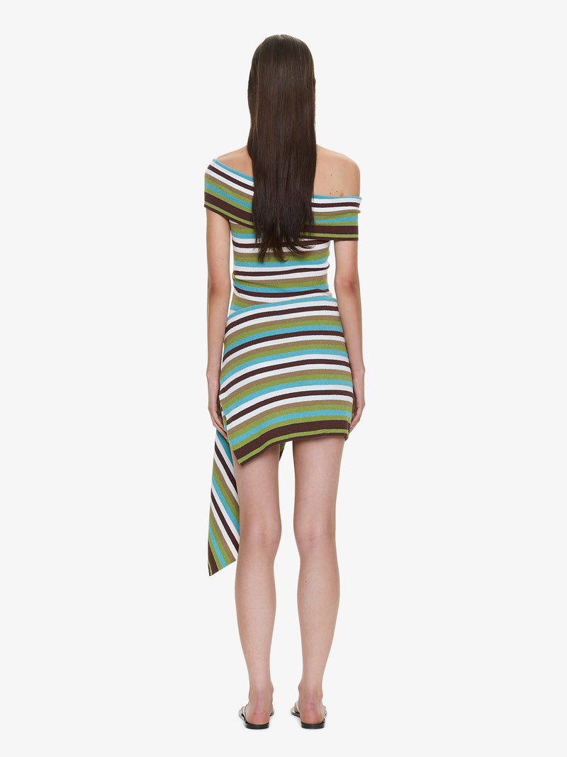 Stripe Knit Extension Drape Mini Dress - Image 4
