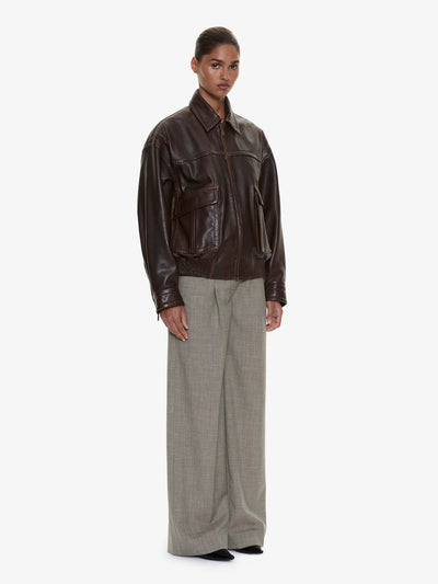 Tropical Wool Leather Waisted Trouser