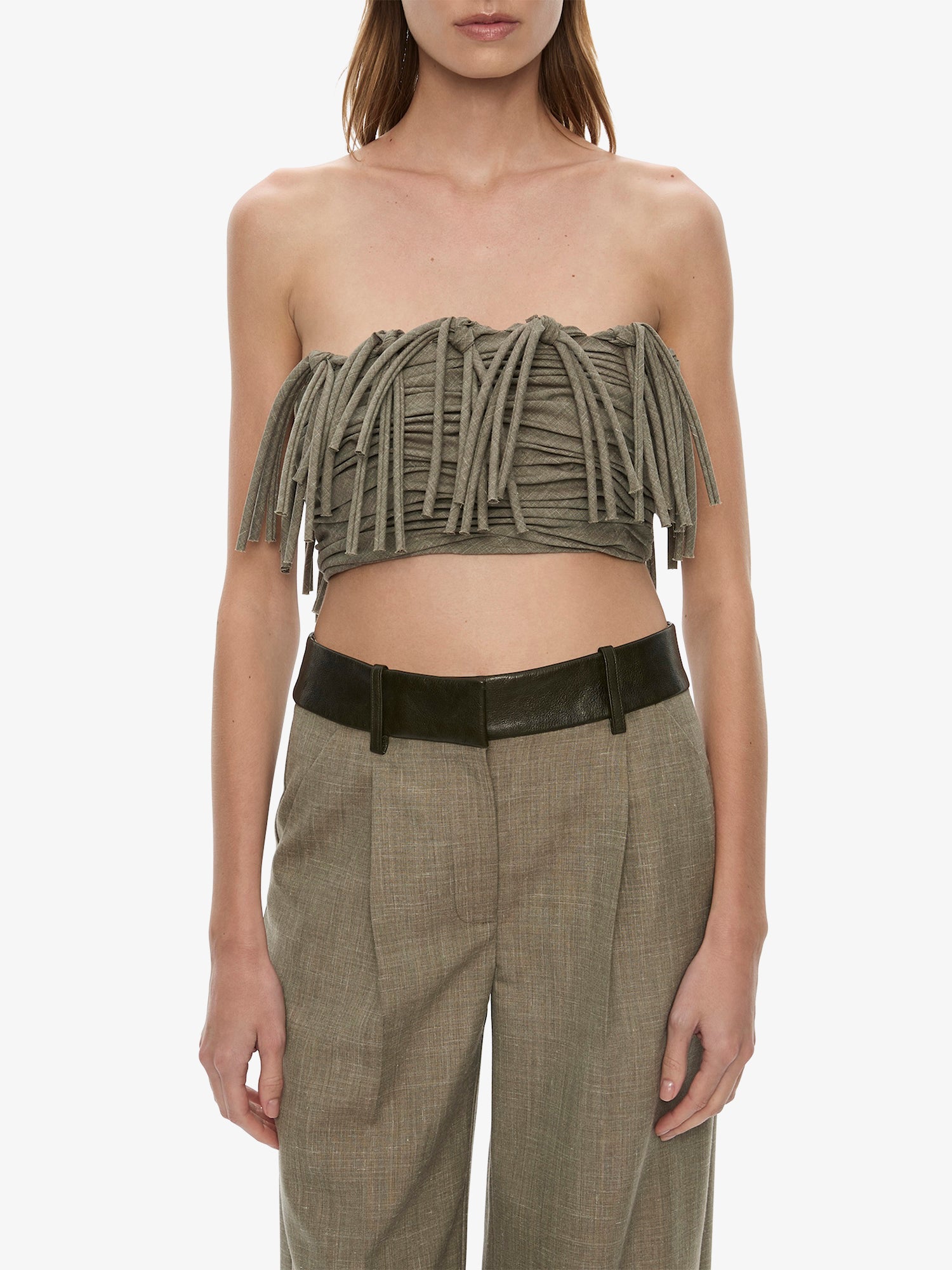 Tropical Wool Leather Waisted Trouser