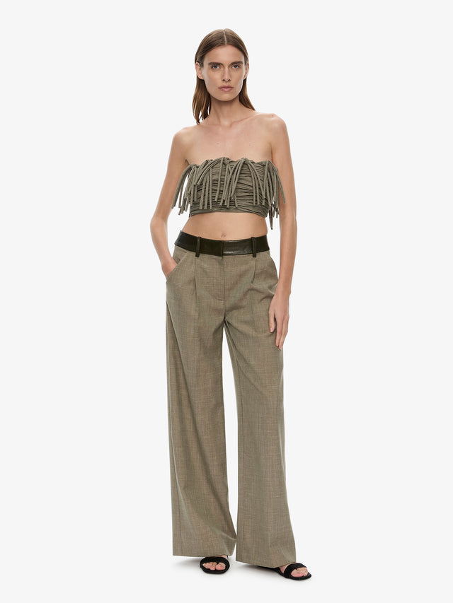 Tropical Wool Leather Waisted Trouser