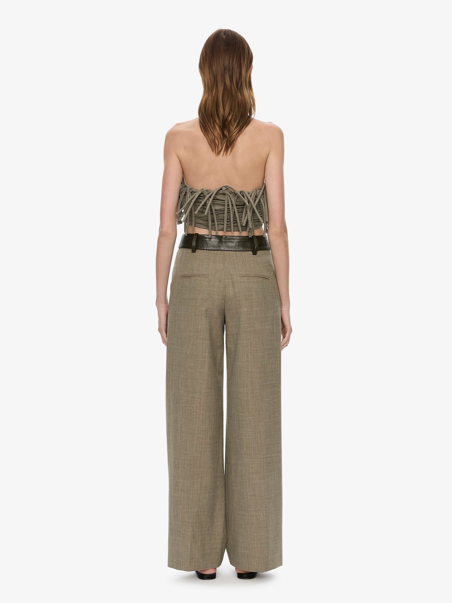 Tropical Wool Leather Waisted Trouser