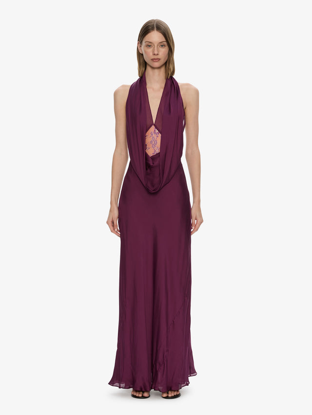Cesura Cowl Lace Halter Gown