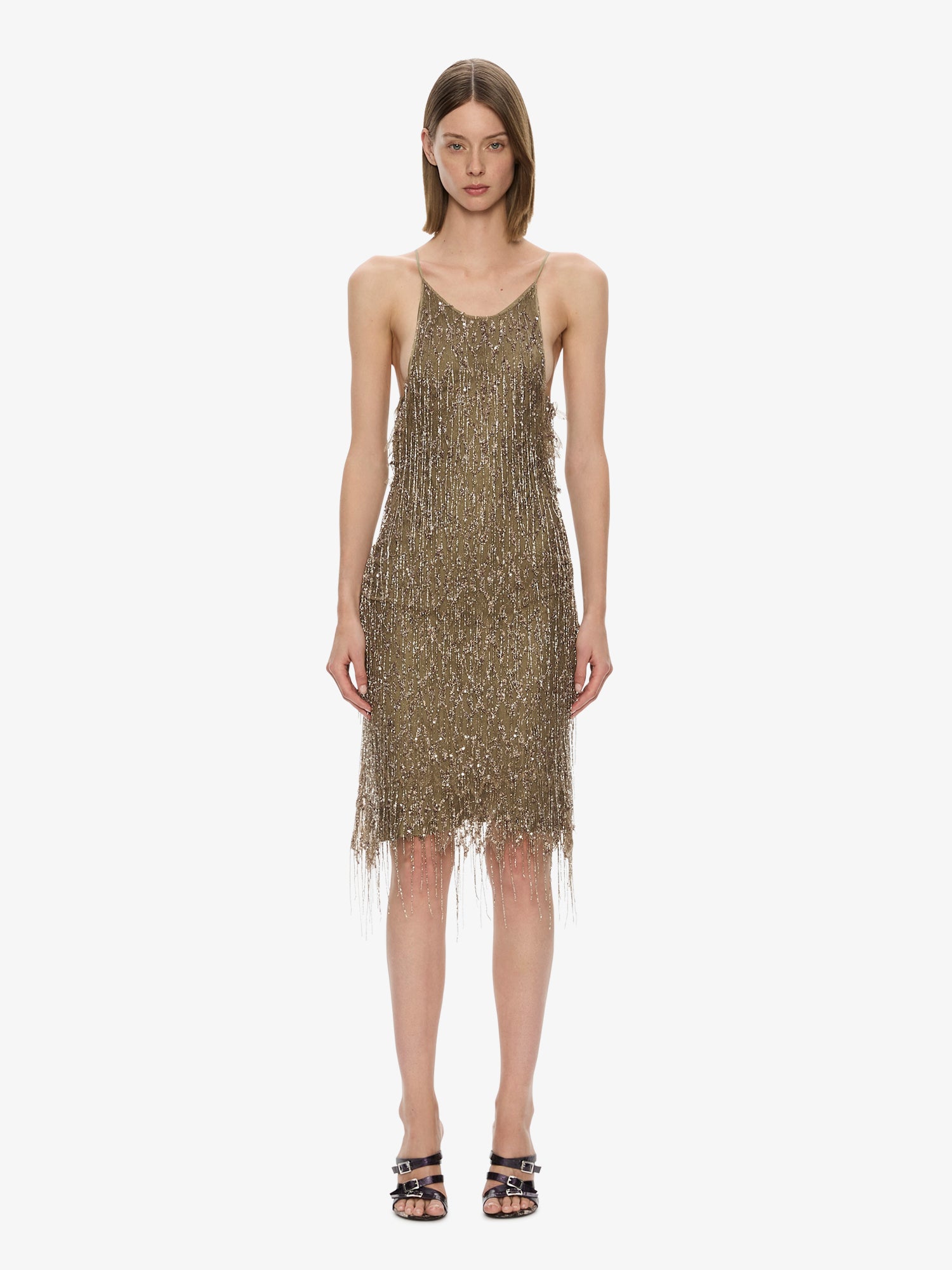 Gilded Chevron Lace Tank Dress