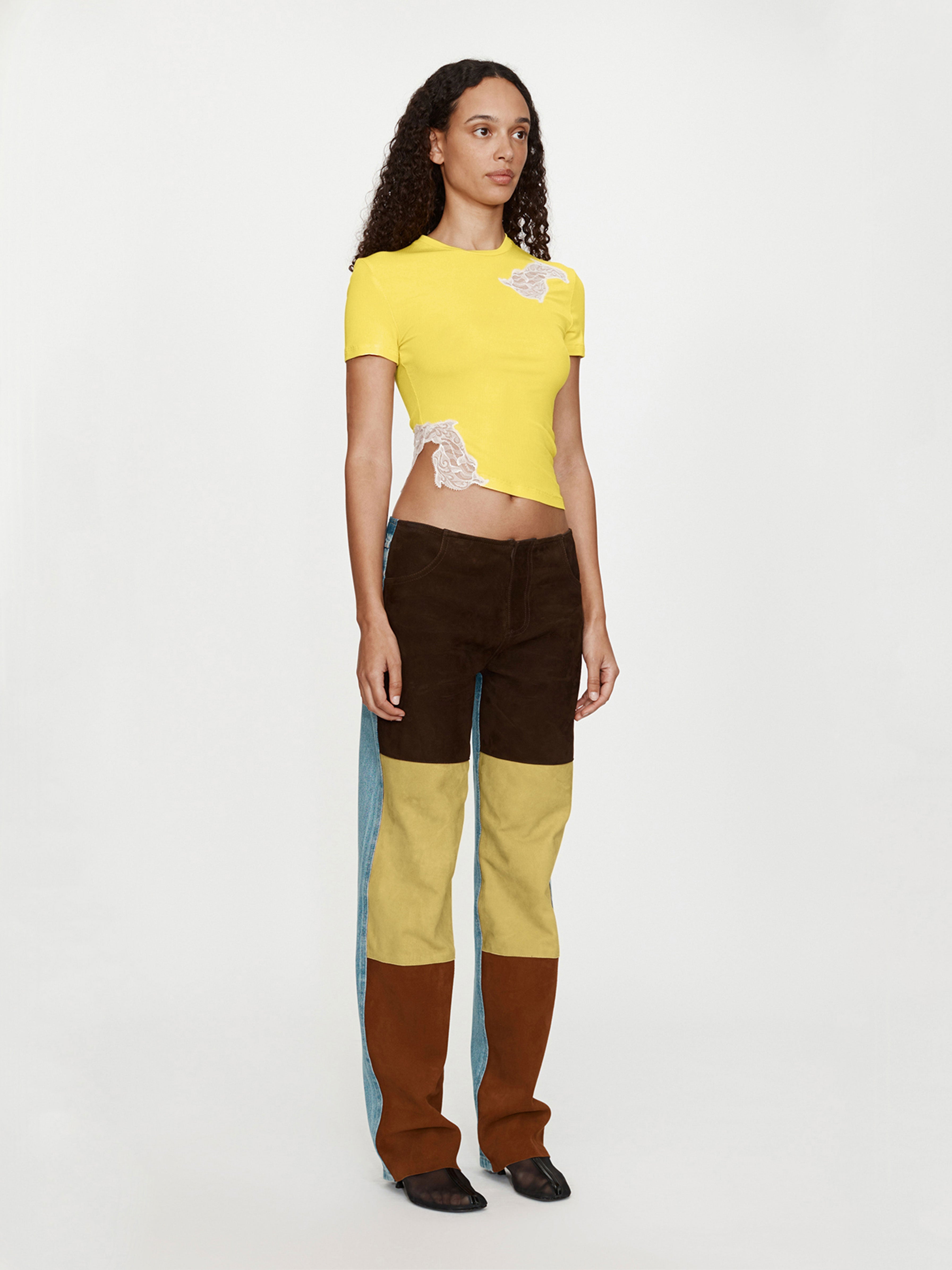 Spliced Suede Denim Jean