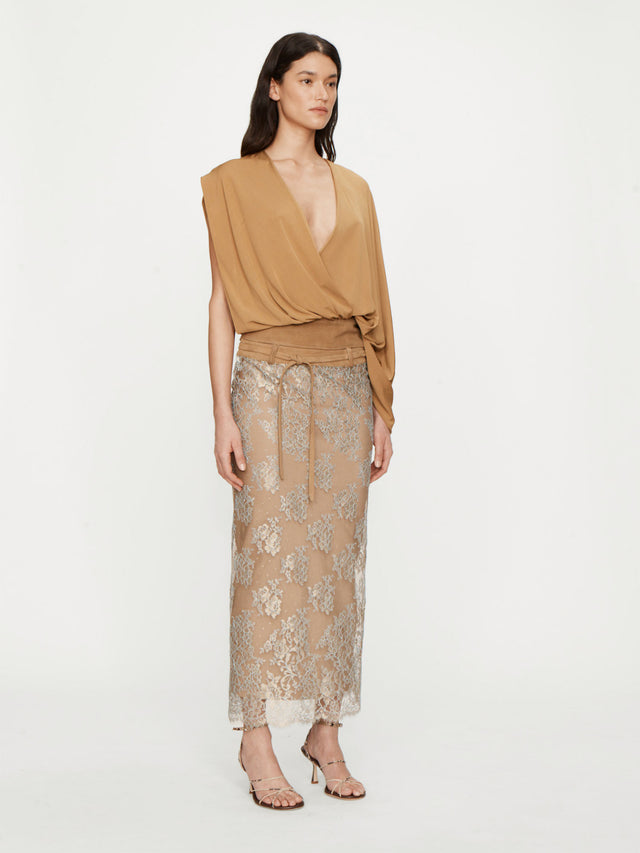 Sèpienne Lace Belted Suede Skirt