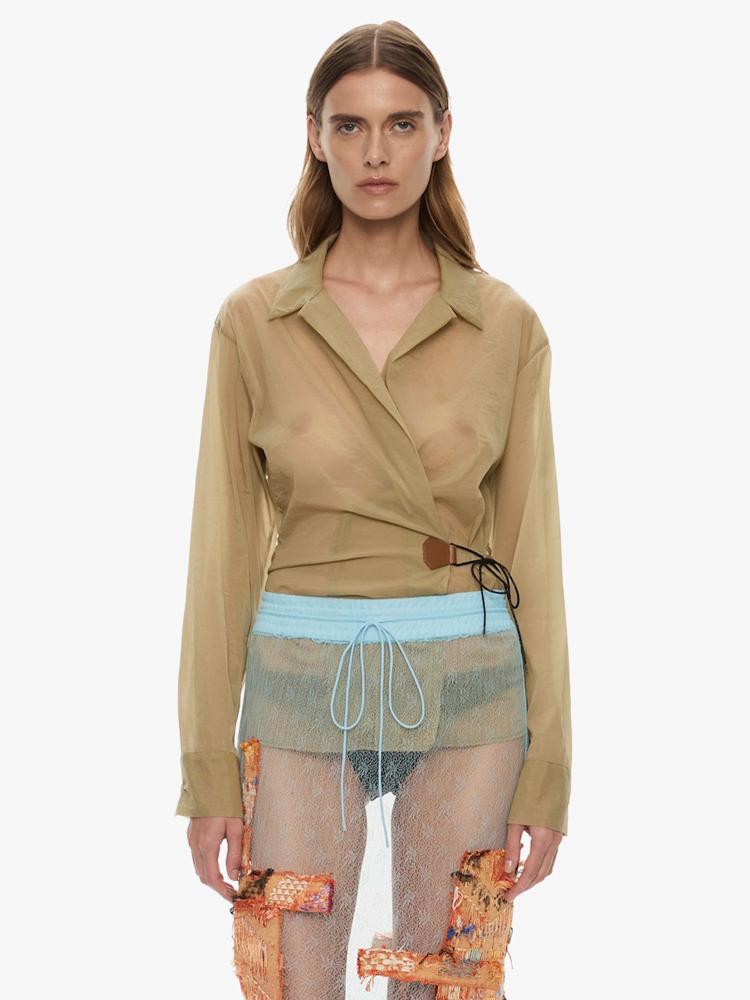 Kirk Mottled Sheer Leather Tie Shirt