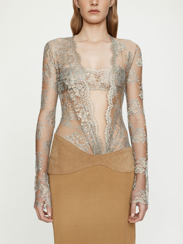 Sèpienne Lace Suede Belted Jersey Gown