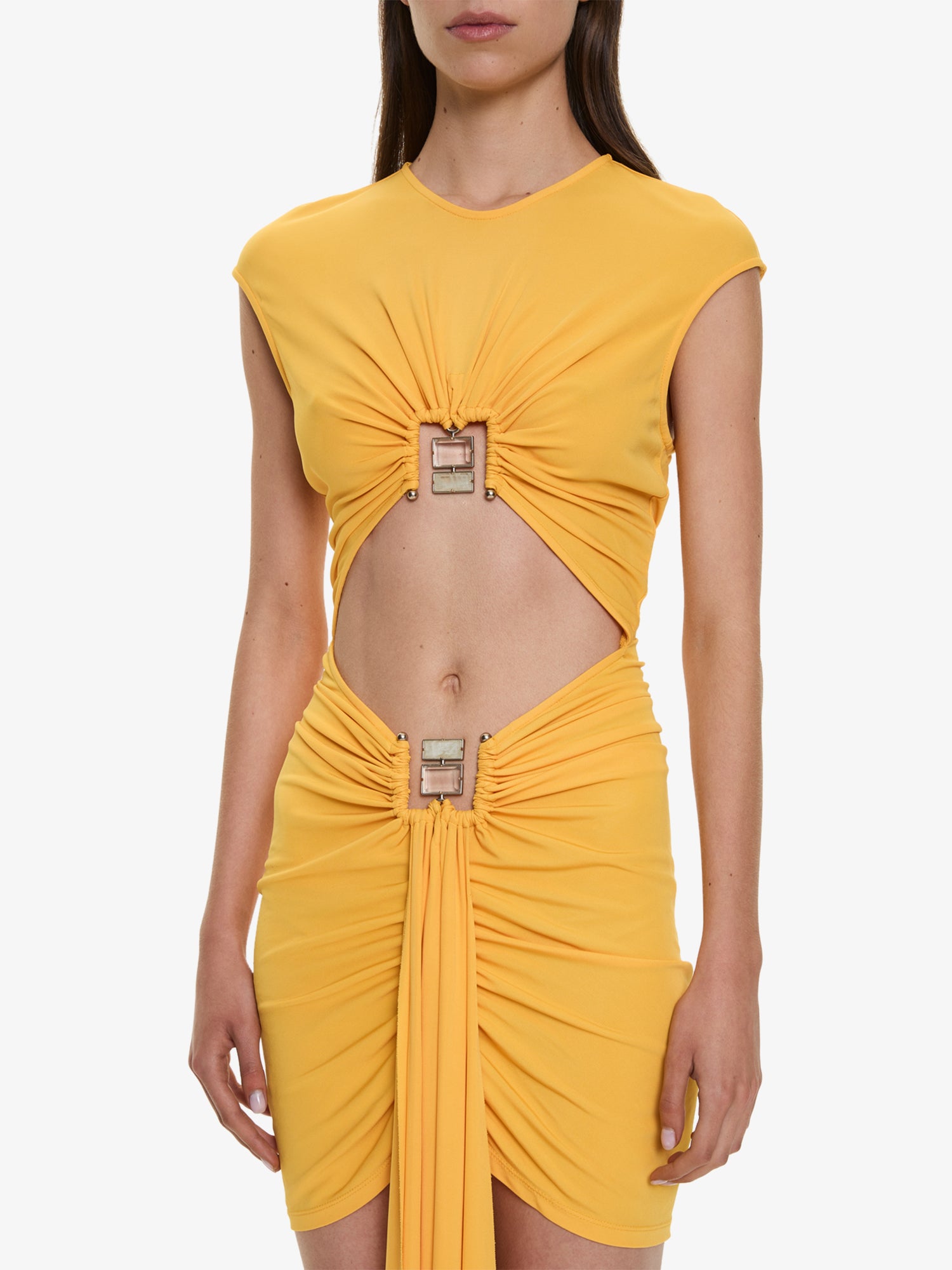 Bezel Quartz Disconnect Short Sleeve Mini Dress