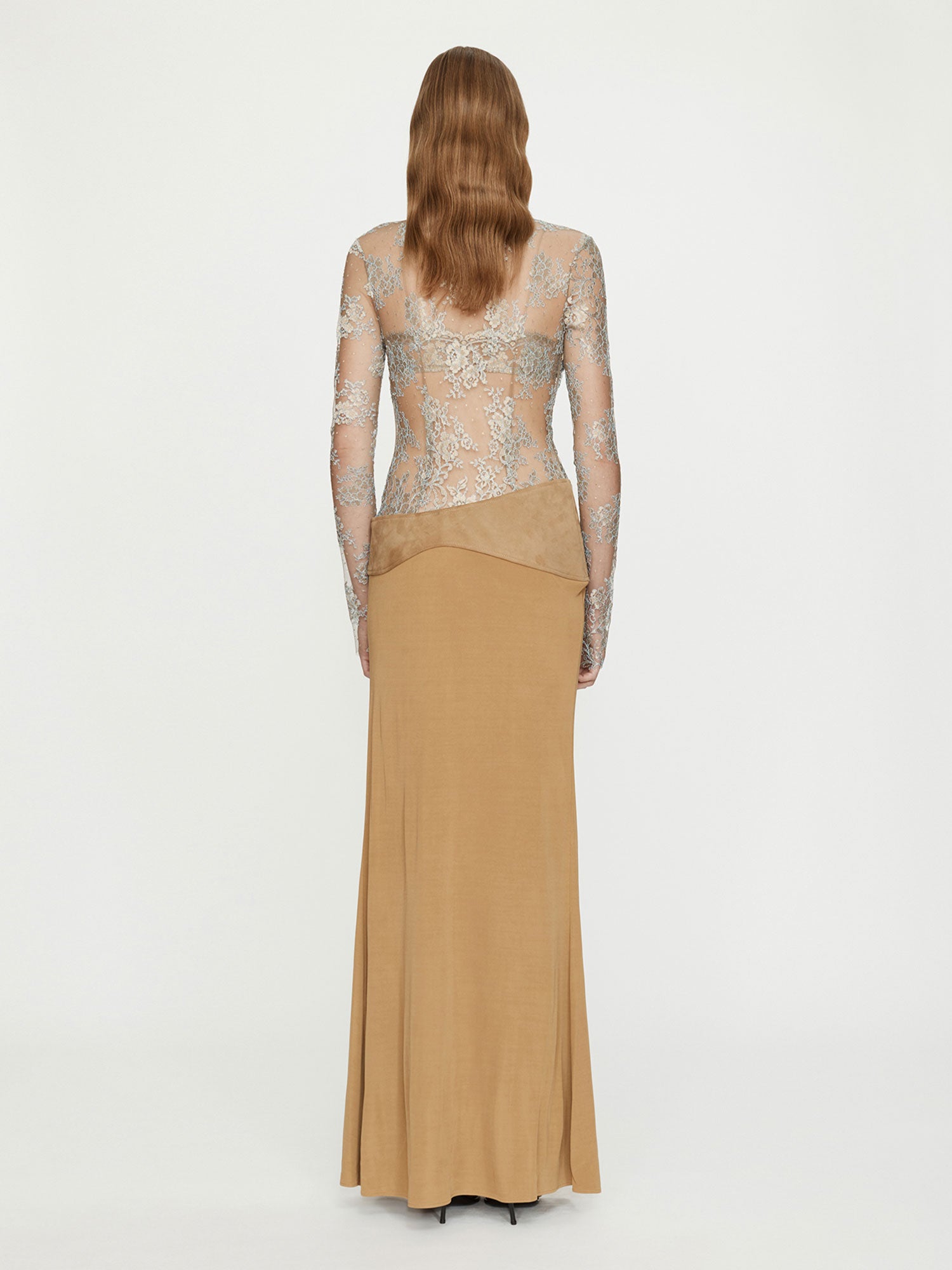 Sèpienne Lace Suede Belted Jersey Gown