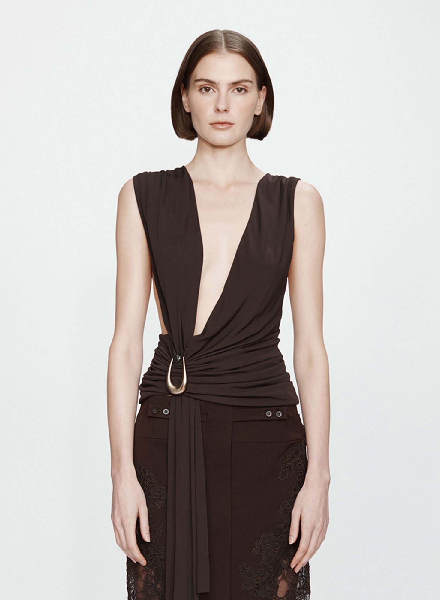 Stone Pin Scarf Drape Top