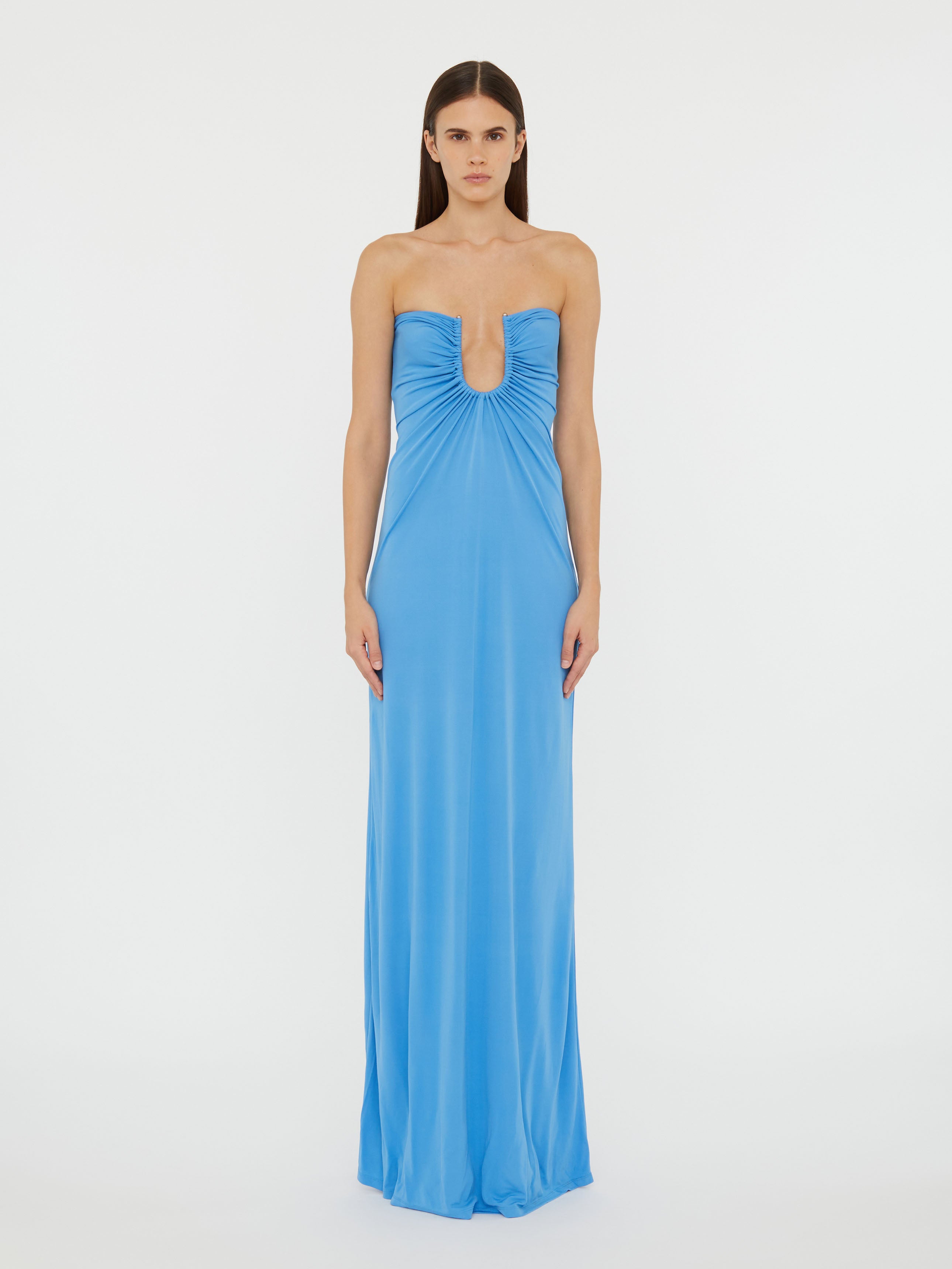 Arced Palm Strapless Dress