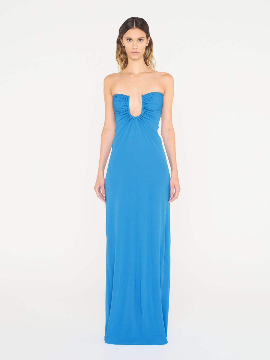 Arced Palm Strapless Dress