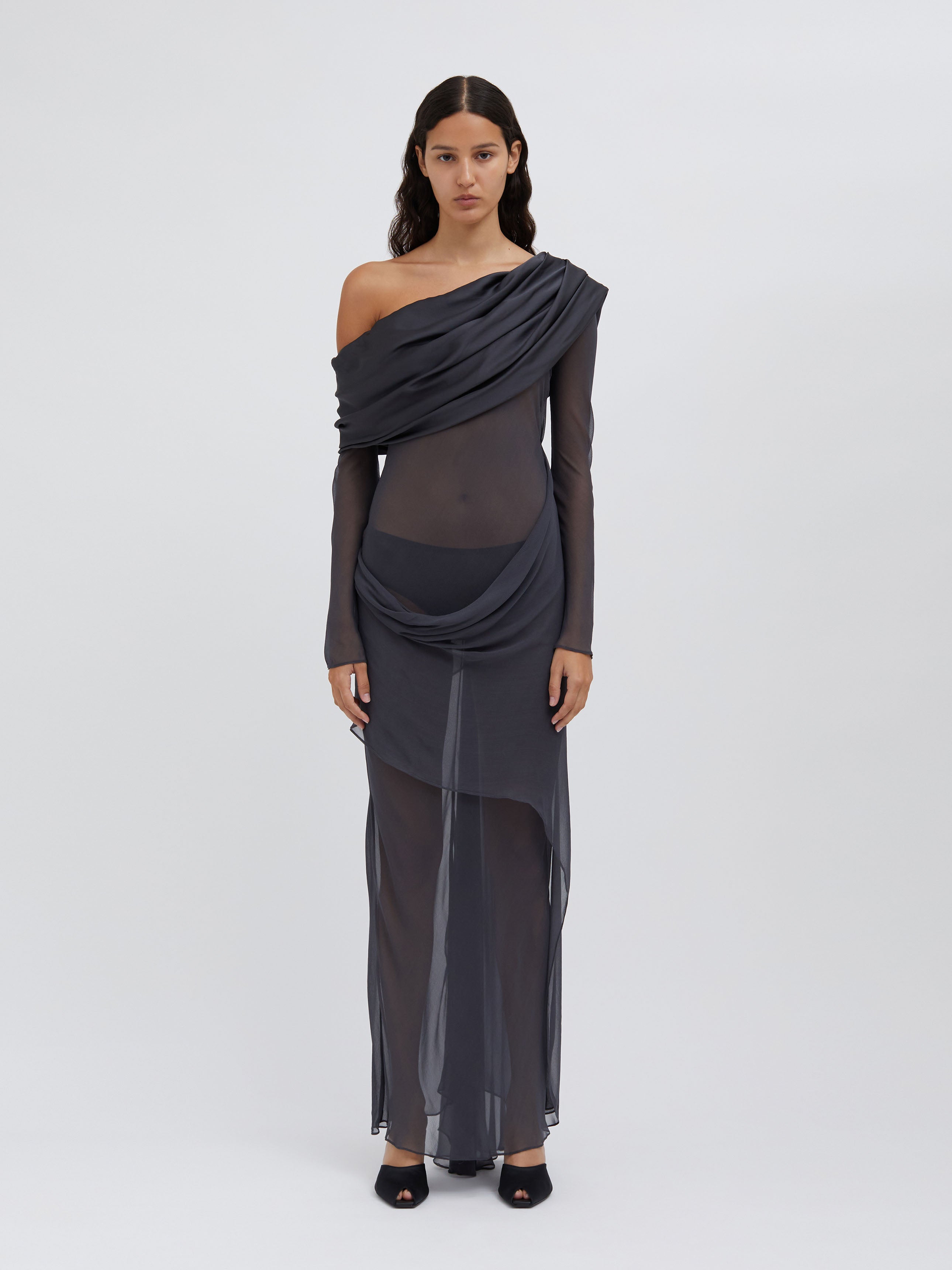 Silk Draped Shawl Dress