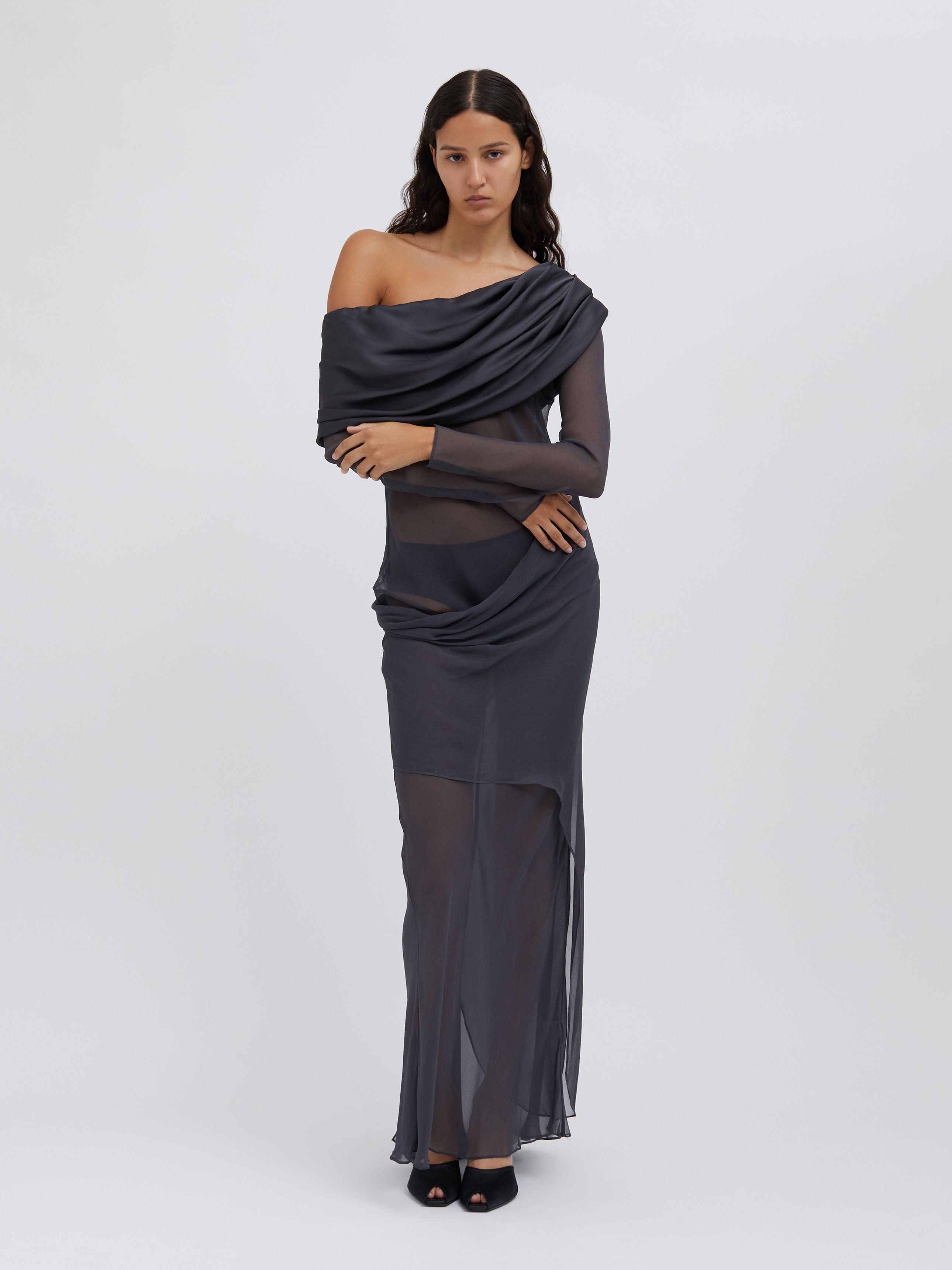 Silk Draped Shawl Dress