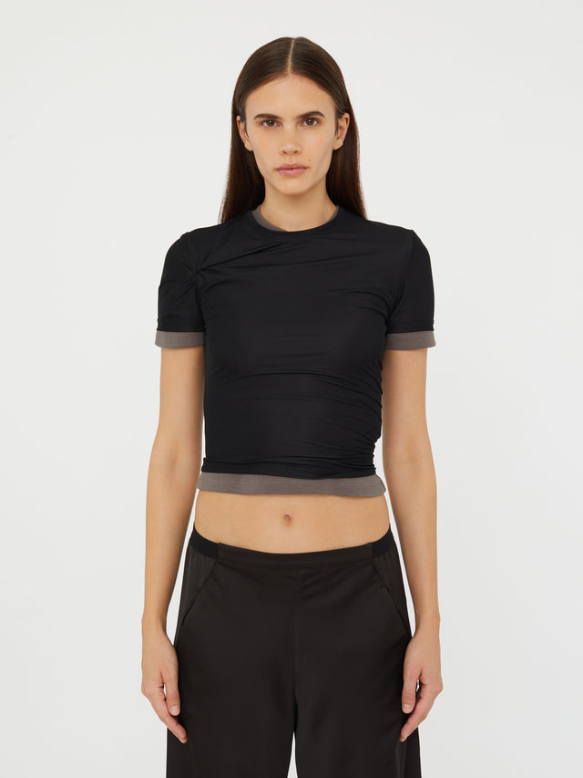 Sheer Overlay Loophole Rib Tee