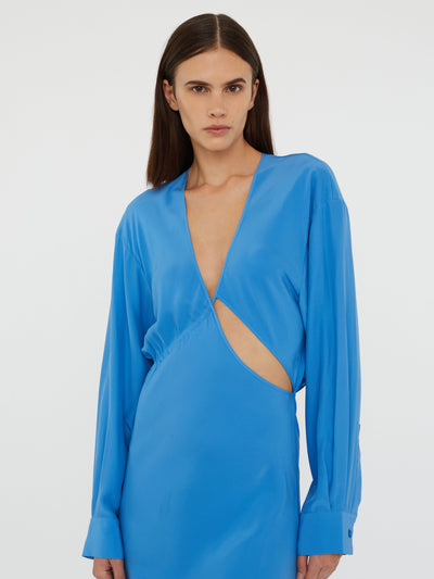 Crosscut Silk Long Sleeve Dress