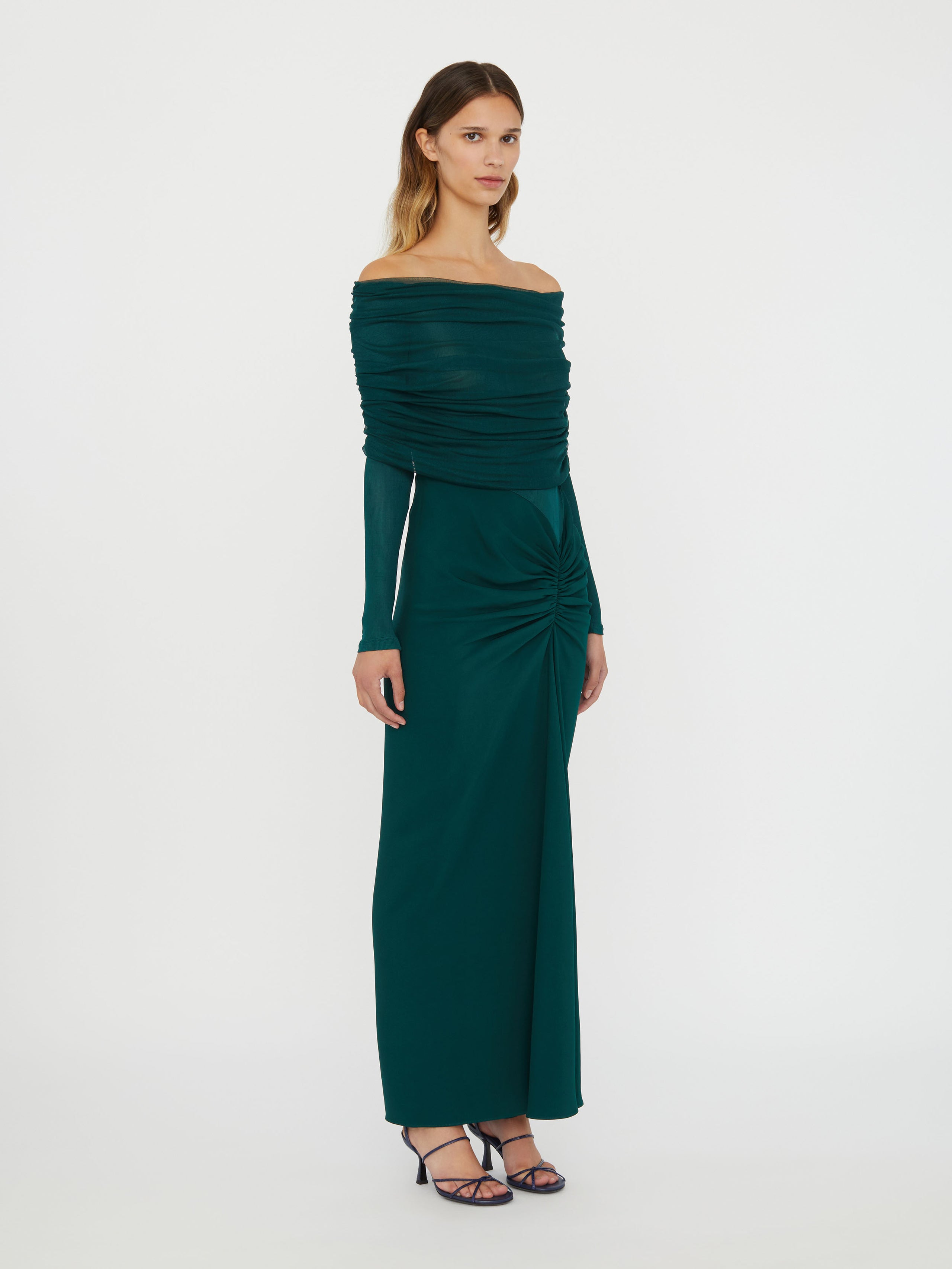 Sonora Veiled Long Sleeve Ruched Dress