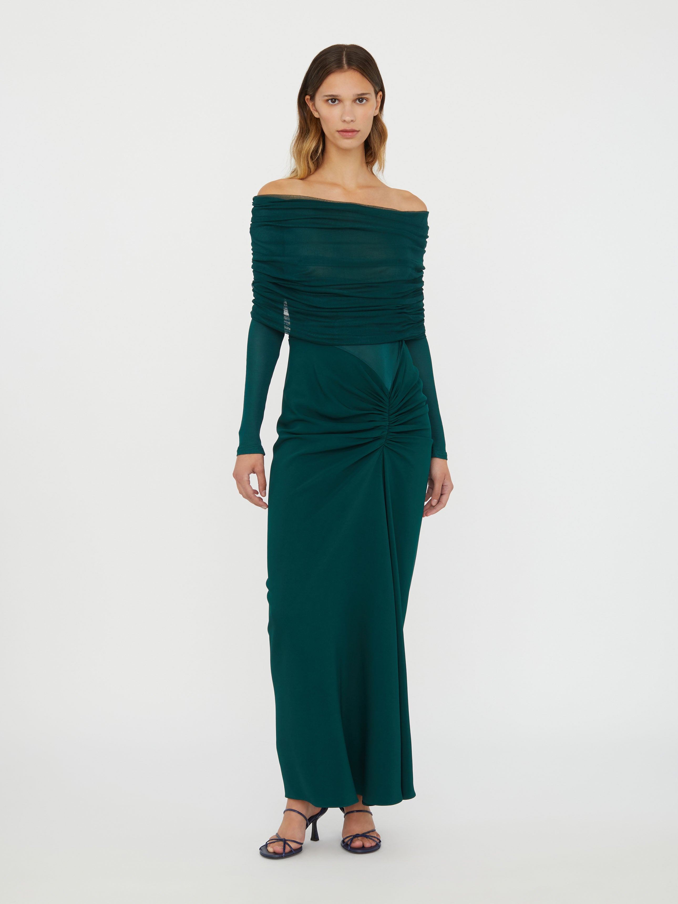 Sonora Veiled Long Sleeve Ruched Dress