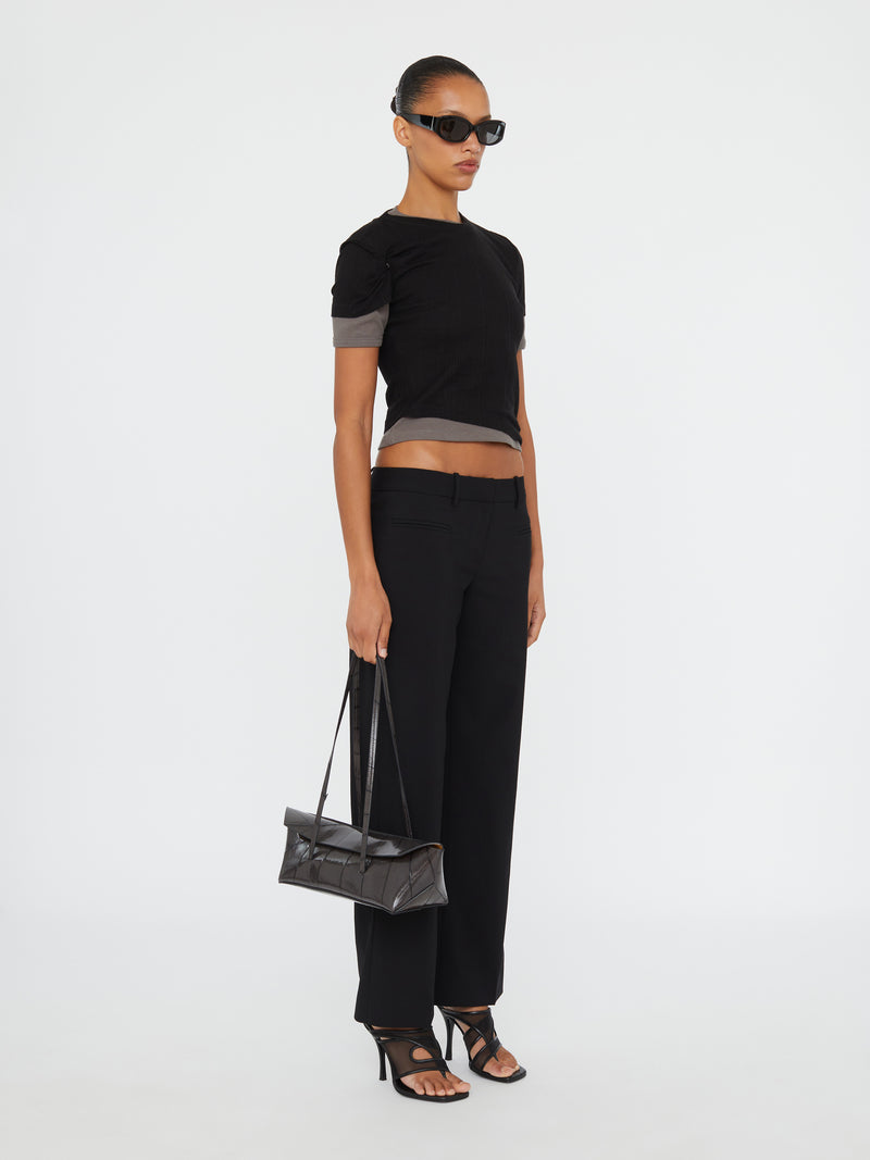 Sheer Ribbed Overlay Loophole Tee - Image 3