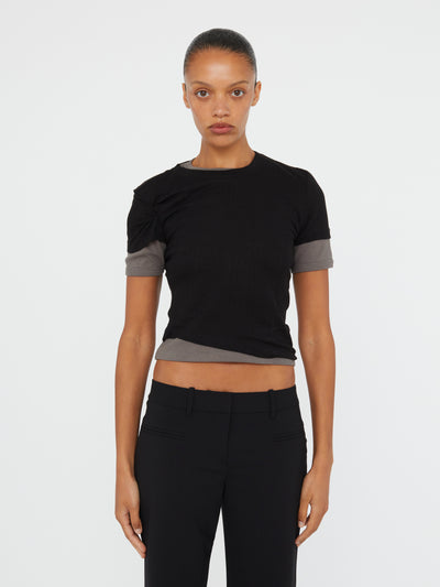 Sheer Ribbed Overlay Loophole Tee