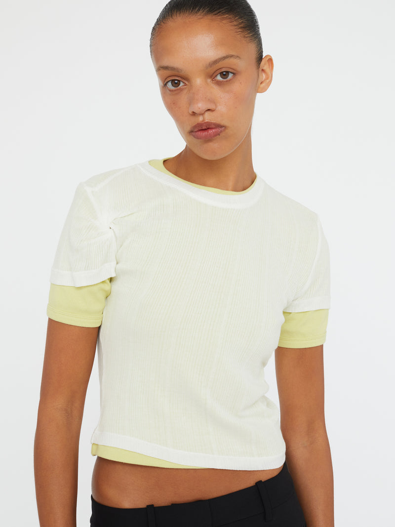Sheer Ribbed Overlay Loophole Tee - Image 4