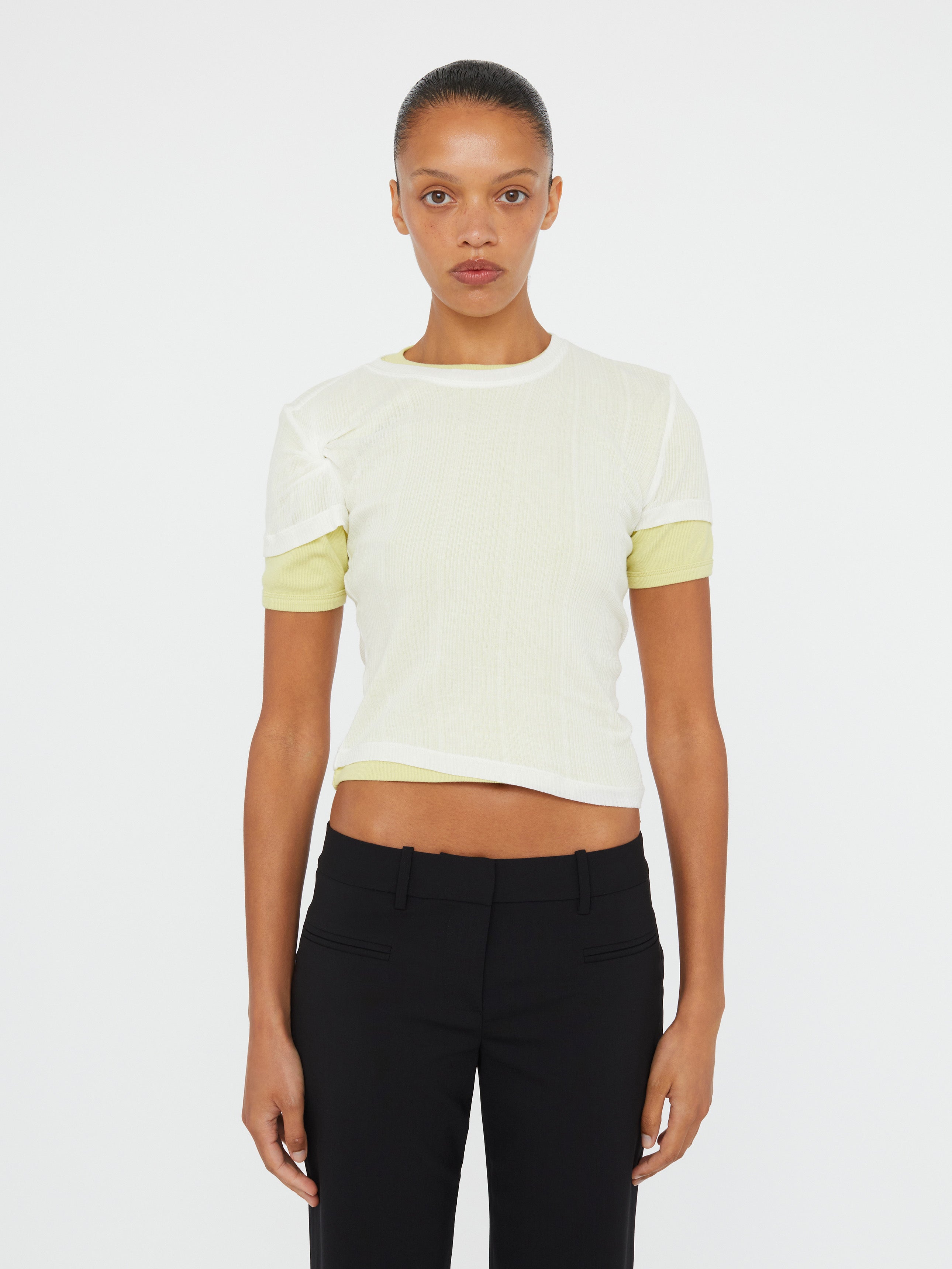 Sheer Ribbed Overlay Loophole Tee