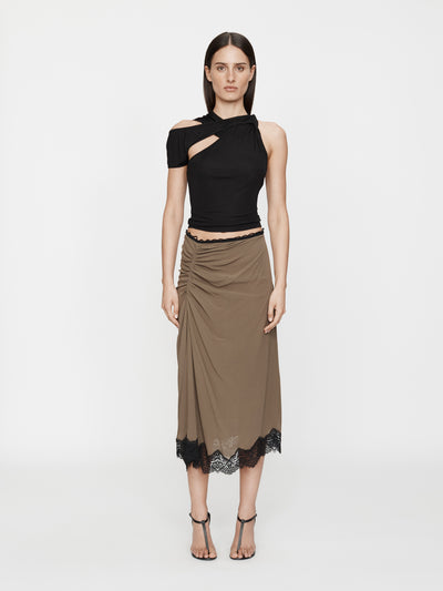 Crimped Lace Gathered Silk Skirt