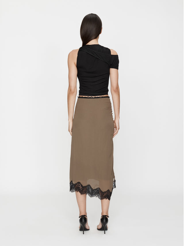 Crimped Lace Gathered Silk Skirt