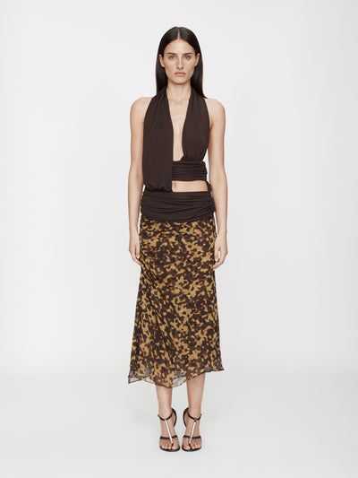 Cord Trimmed Silk Ruche Skirt