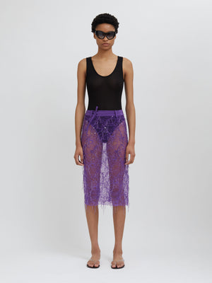 Christopher Esber | Beaded Ivy Lace Skirt Grape