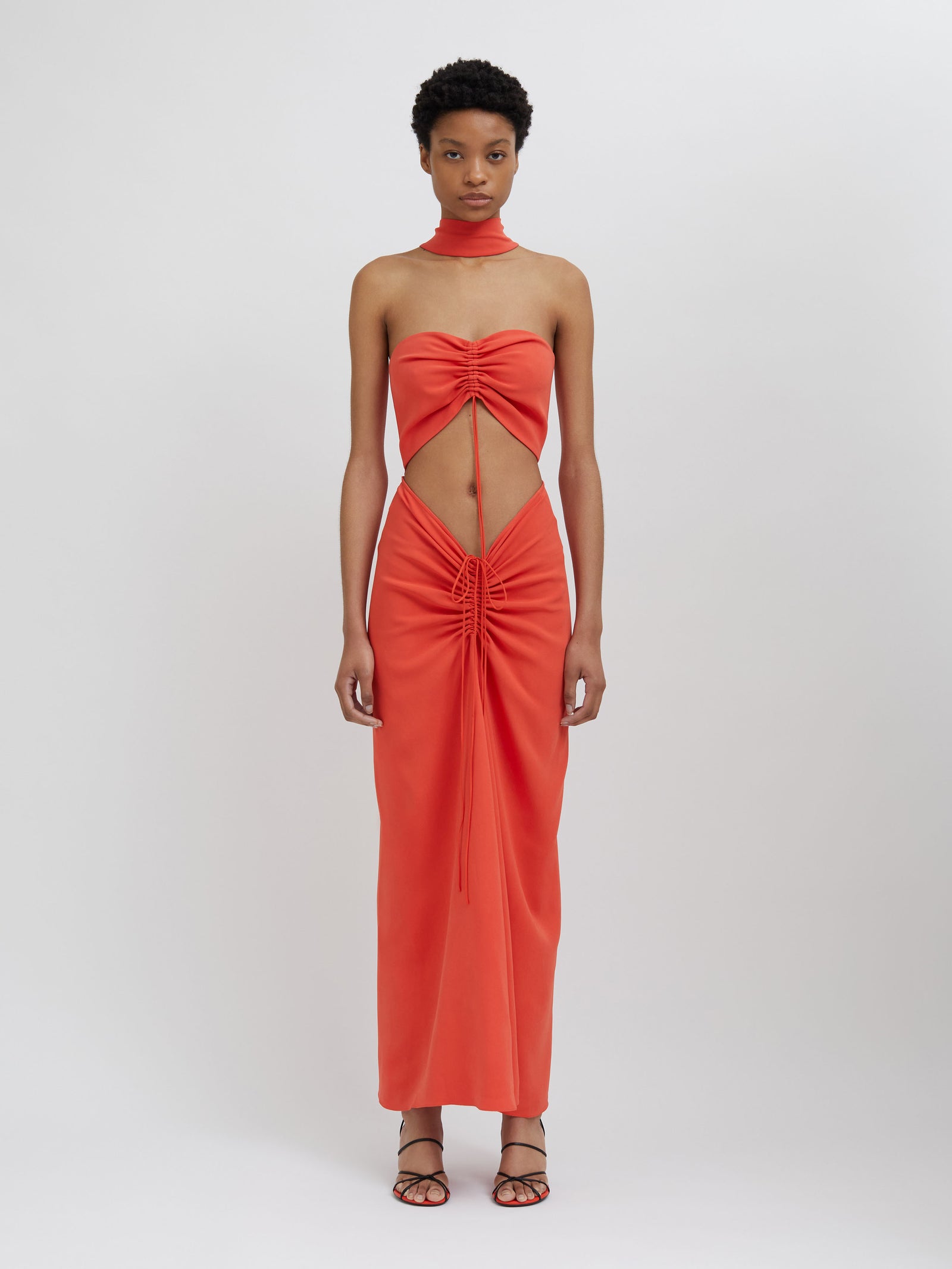 Reversed Halter Disconnect Ruched Dress