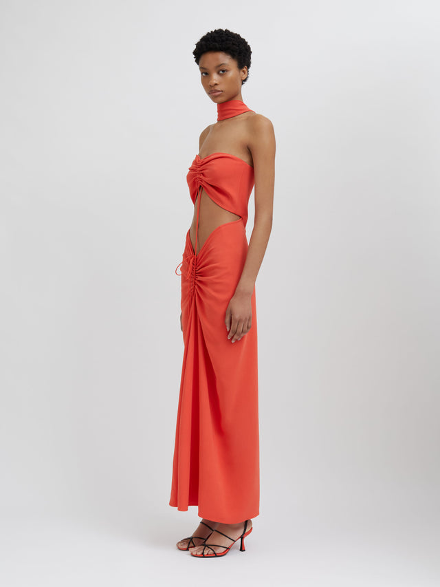 Reversed Halter Disconnect Ruched Dress