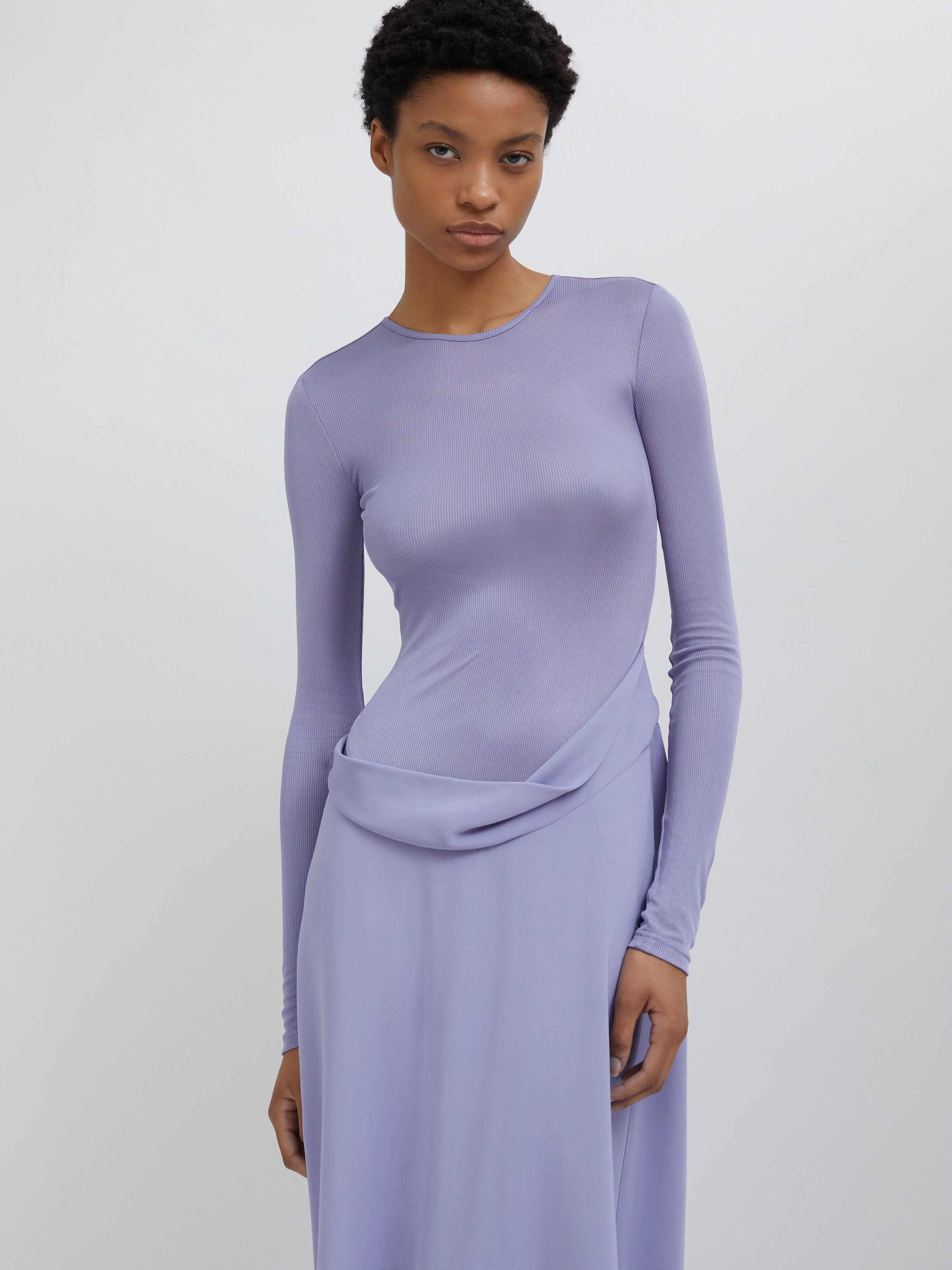 Ribbed Long Sleeve Cowl Hip Dress