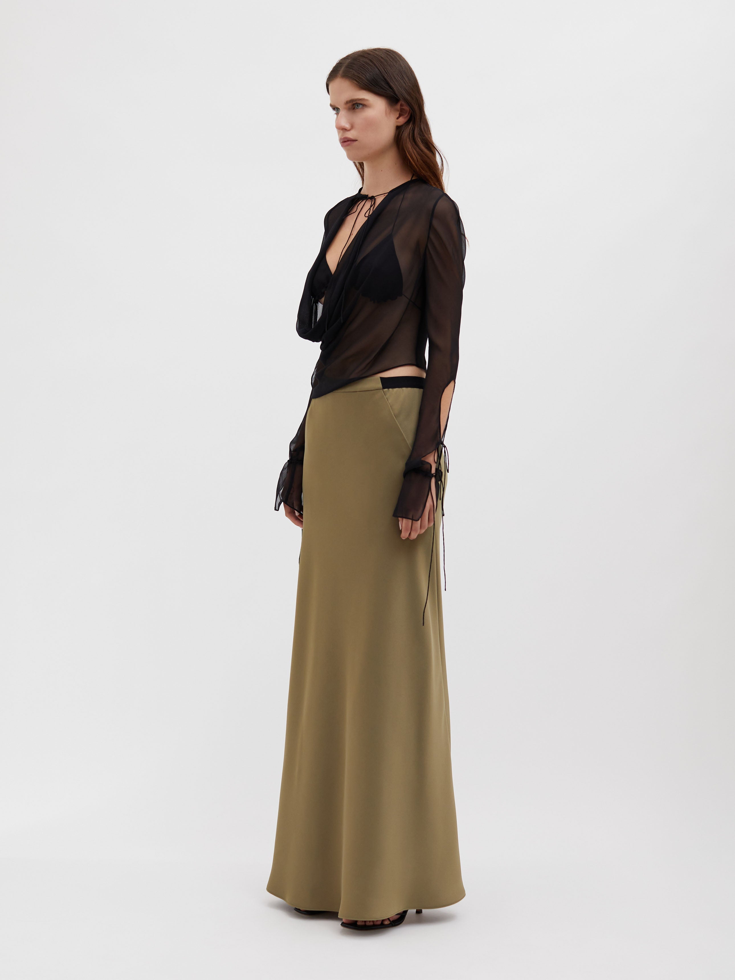 Front Pocket Bias Maxi Skirt