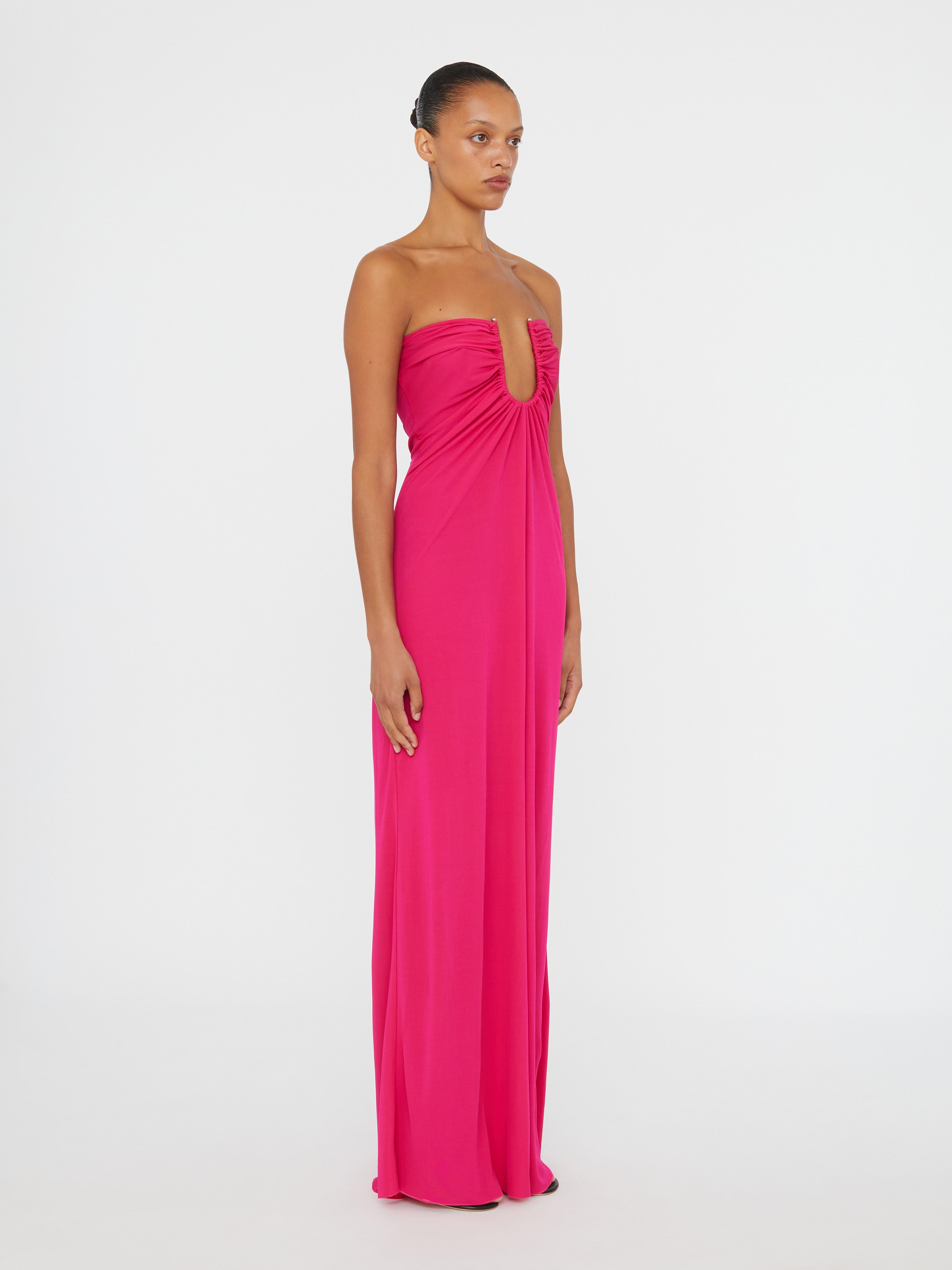 Arced Palm Strapless Dress