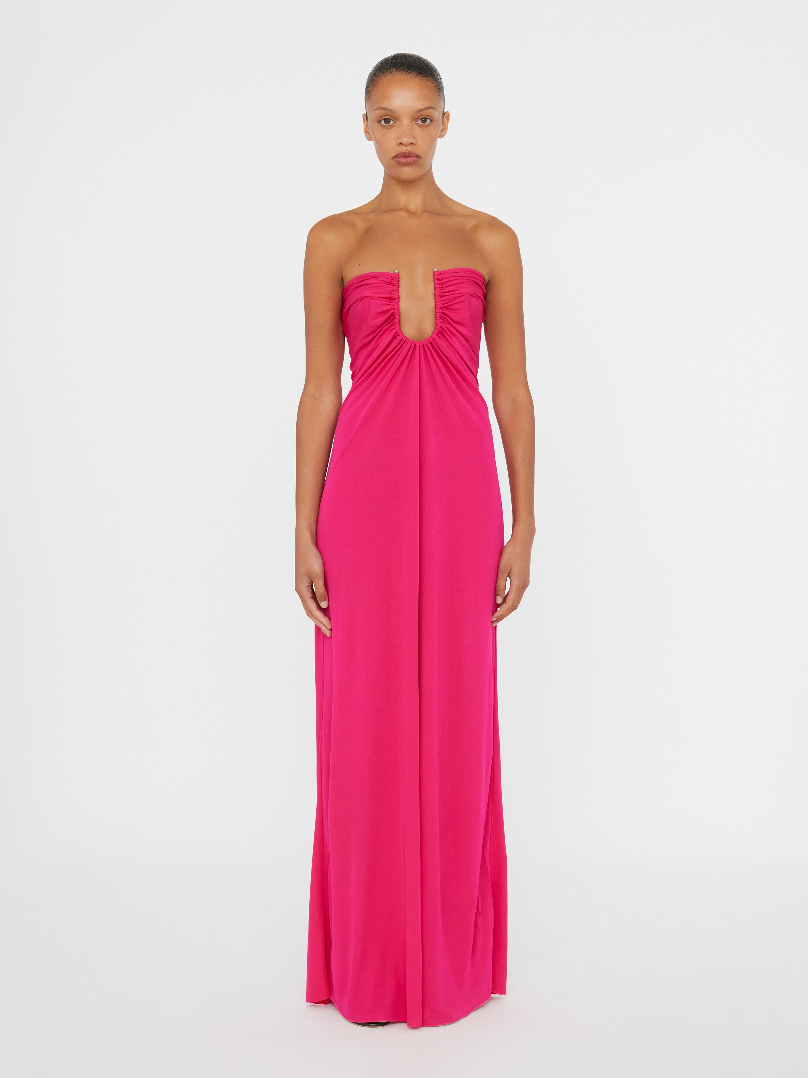 Arced Palm Strapless Dress