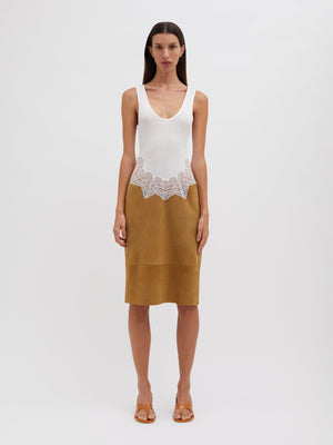 Christopher Esber | Ribbed Suede Tank Dress Cigar White