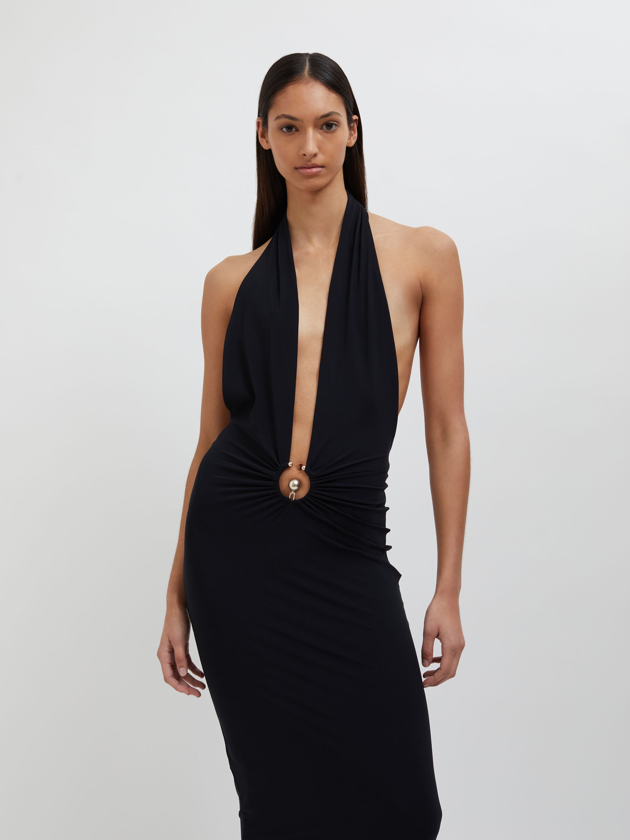 Pierced Orbit Halter Split Front Dress