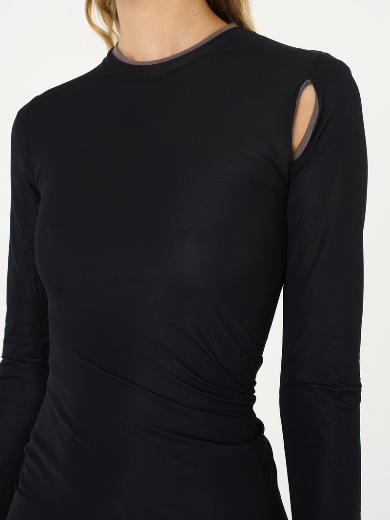 Sheer Overlay Peephole Rib Dress - Image 4
