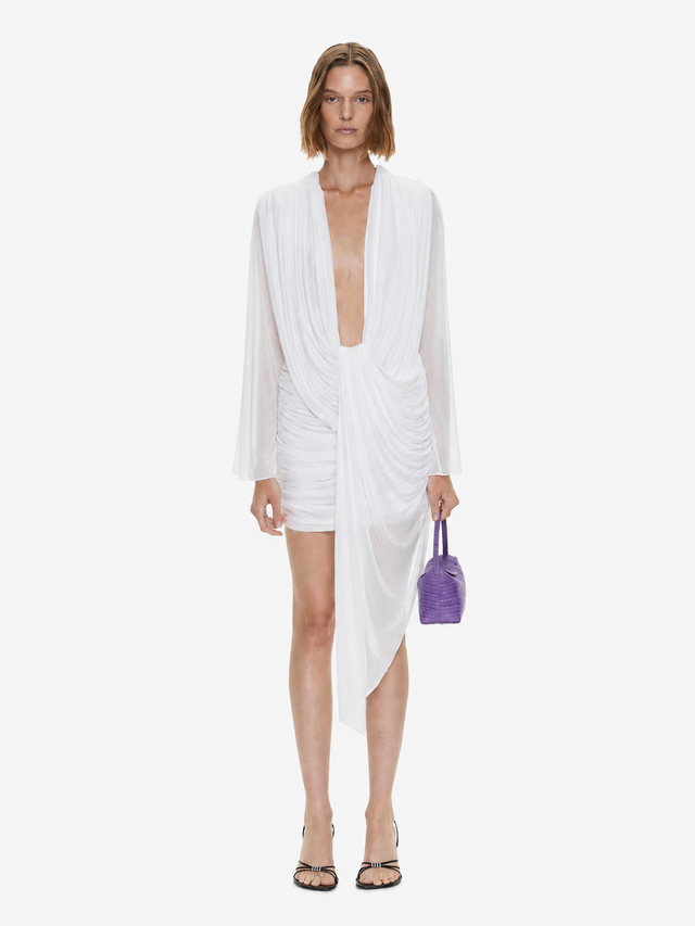 Ripple Drape Long Sleeve Mini Dress
