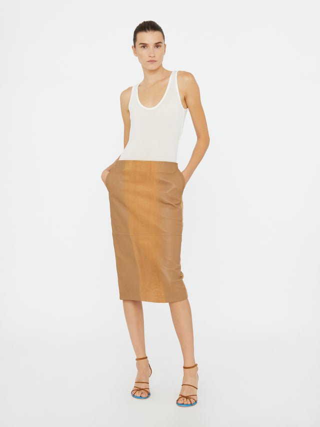 Scuffed Leather Midi Skirt