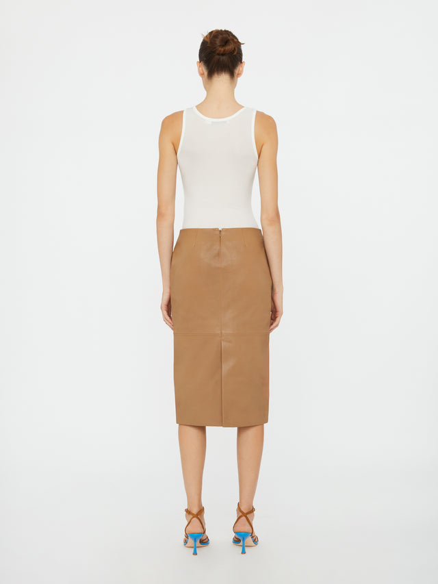 Scuffed Leather Midi Skirt