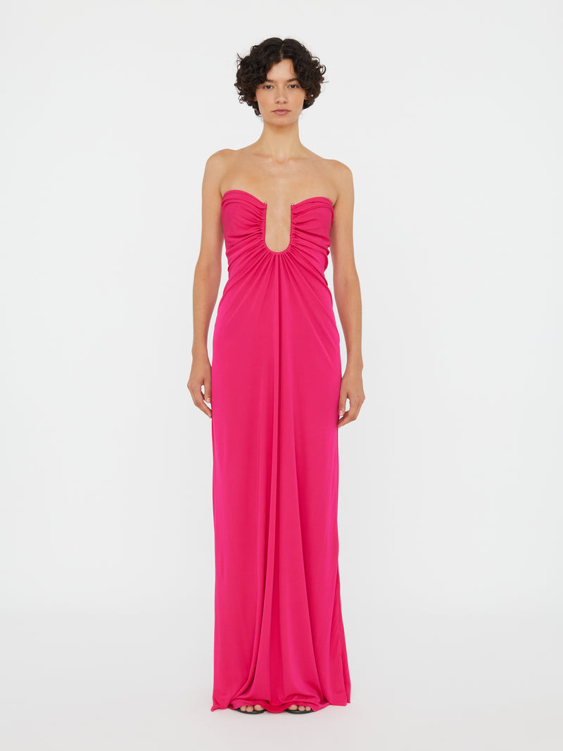 Arced Palm Strapless Dress