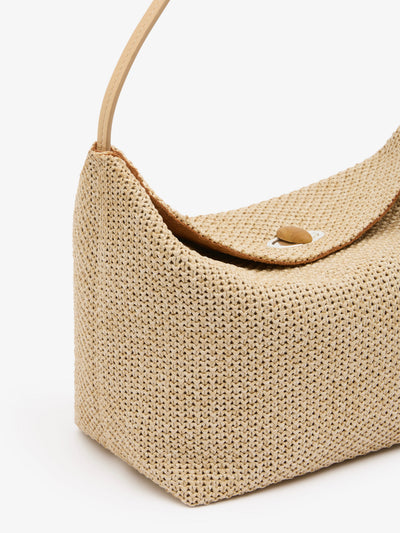 Turnlock Raffia Shoulder Bag