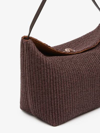 Turnlock Raffia Shoulder Bag