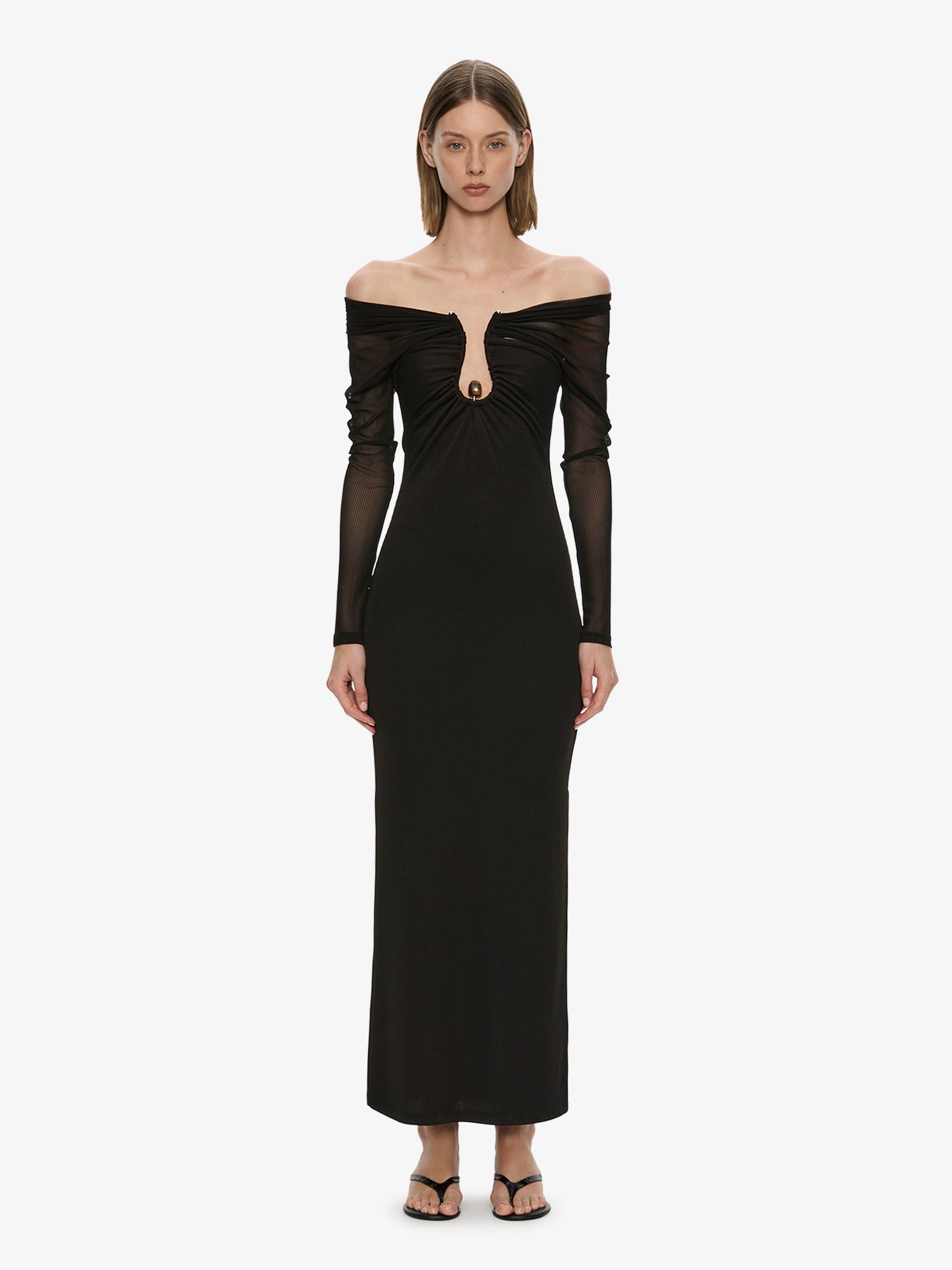 Orbit Ruched Sheer Rib Column Dress