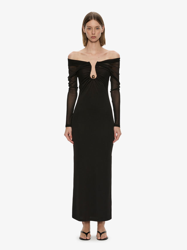 Orbit Ruched Sheer Rib Column Dress