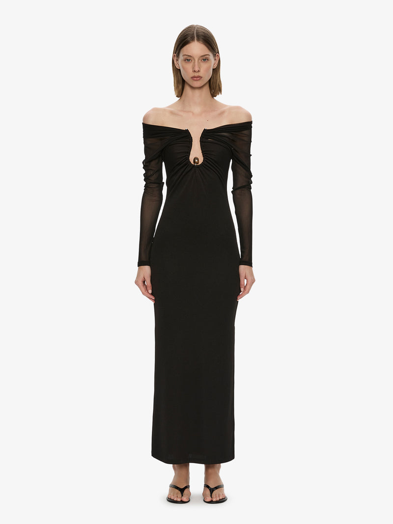 Orbit Ruched Sheer Rib Column Dress - Image 1