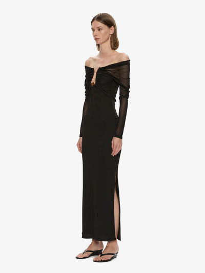 Orbit Ruched Sheer Rib Column Dress